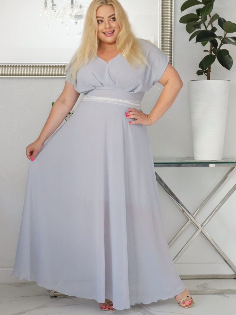 Absolutna IKONA STYLU. Długa MELISA z kryształowym akcentem w talii  POPIEL !