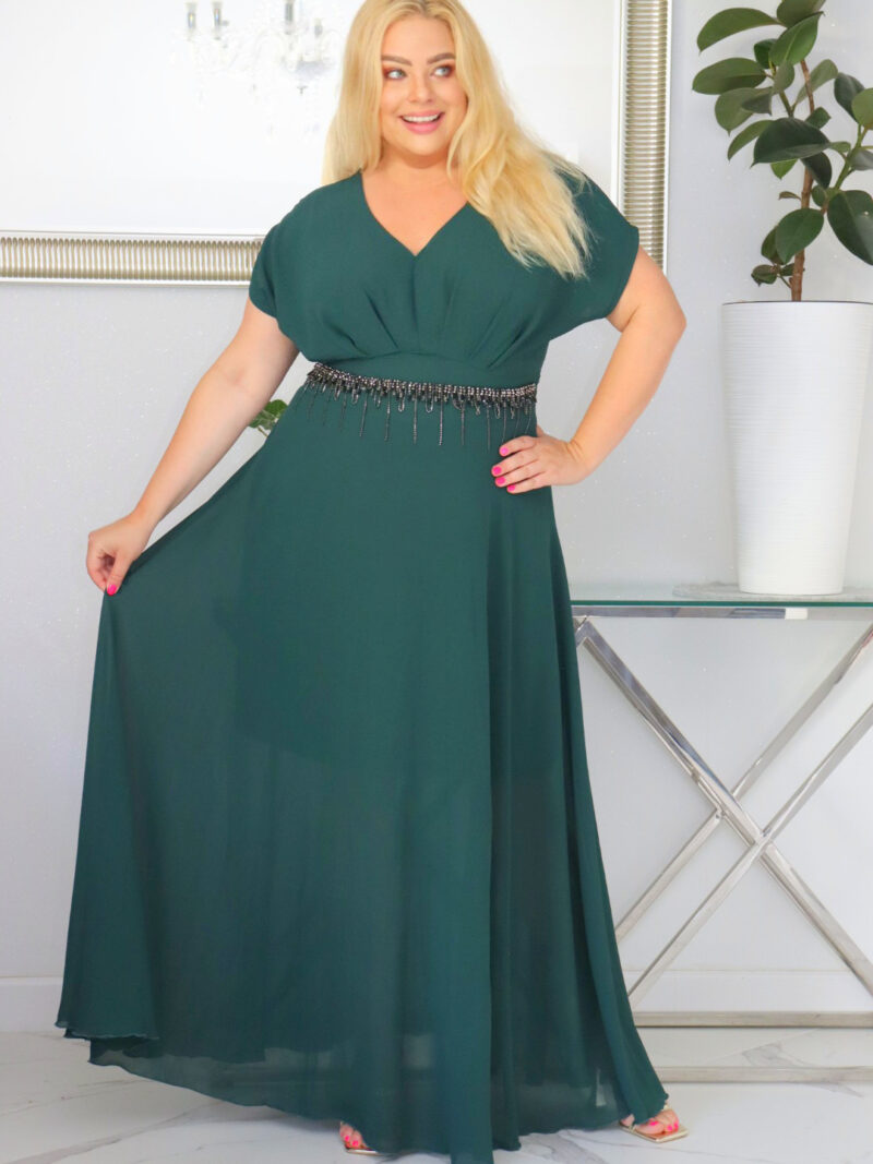 Absolutna IKONA STYLU. Długa MELISA z kryształowym akcentem w talii  BUTELKOWA ZIELEŃ !