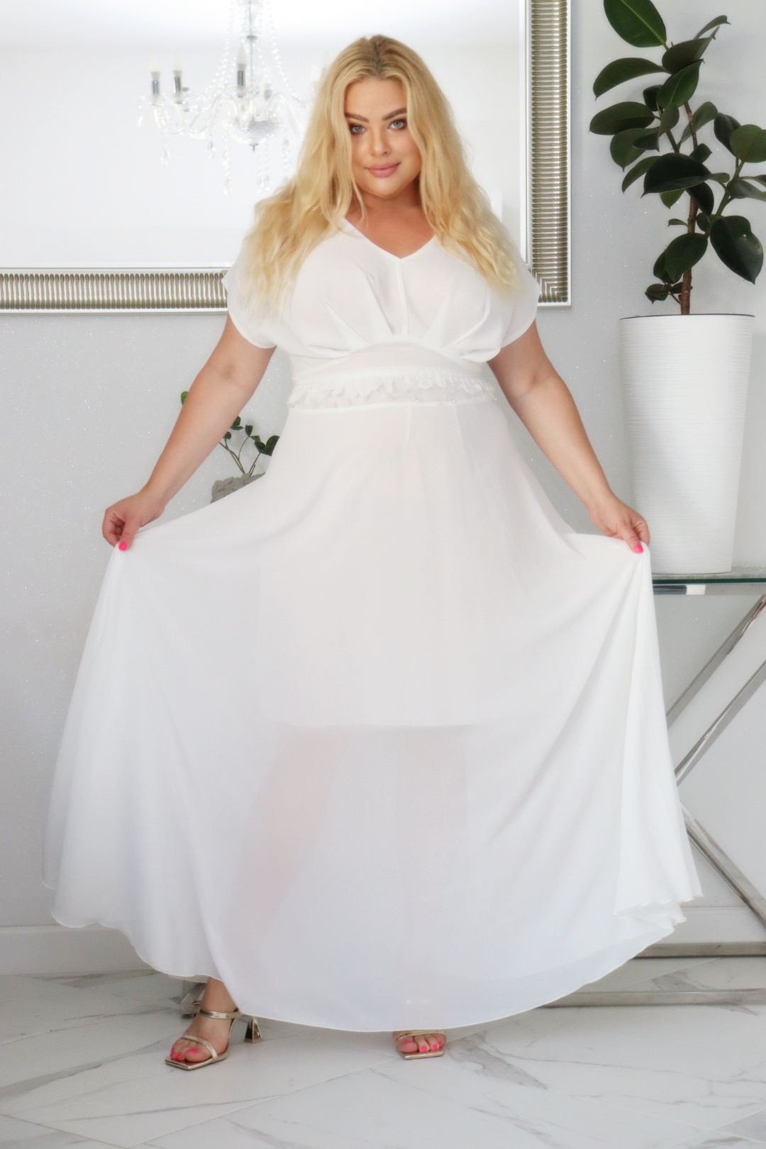 Absolutna IKONA STYLU. Długa MELISA z kryształowym akcentem w talii ECRU BIAŁA ! - obrazek 3