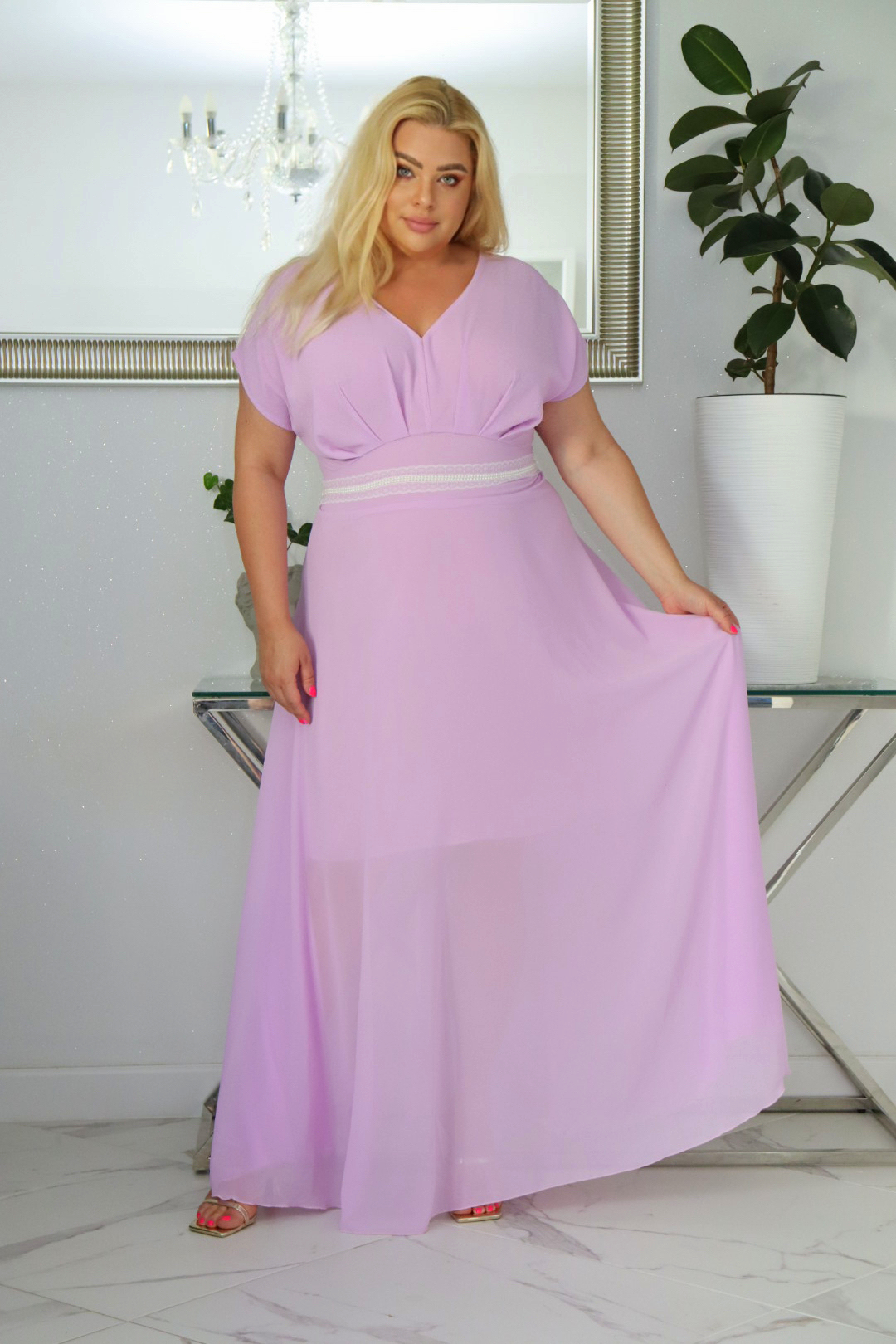 Absolutna IKONA STYLU. Długa MELISA z kryształowym akcentem w talii LILIOWA ! - obrazek 4