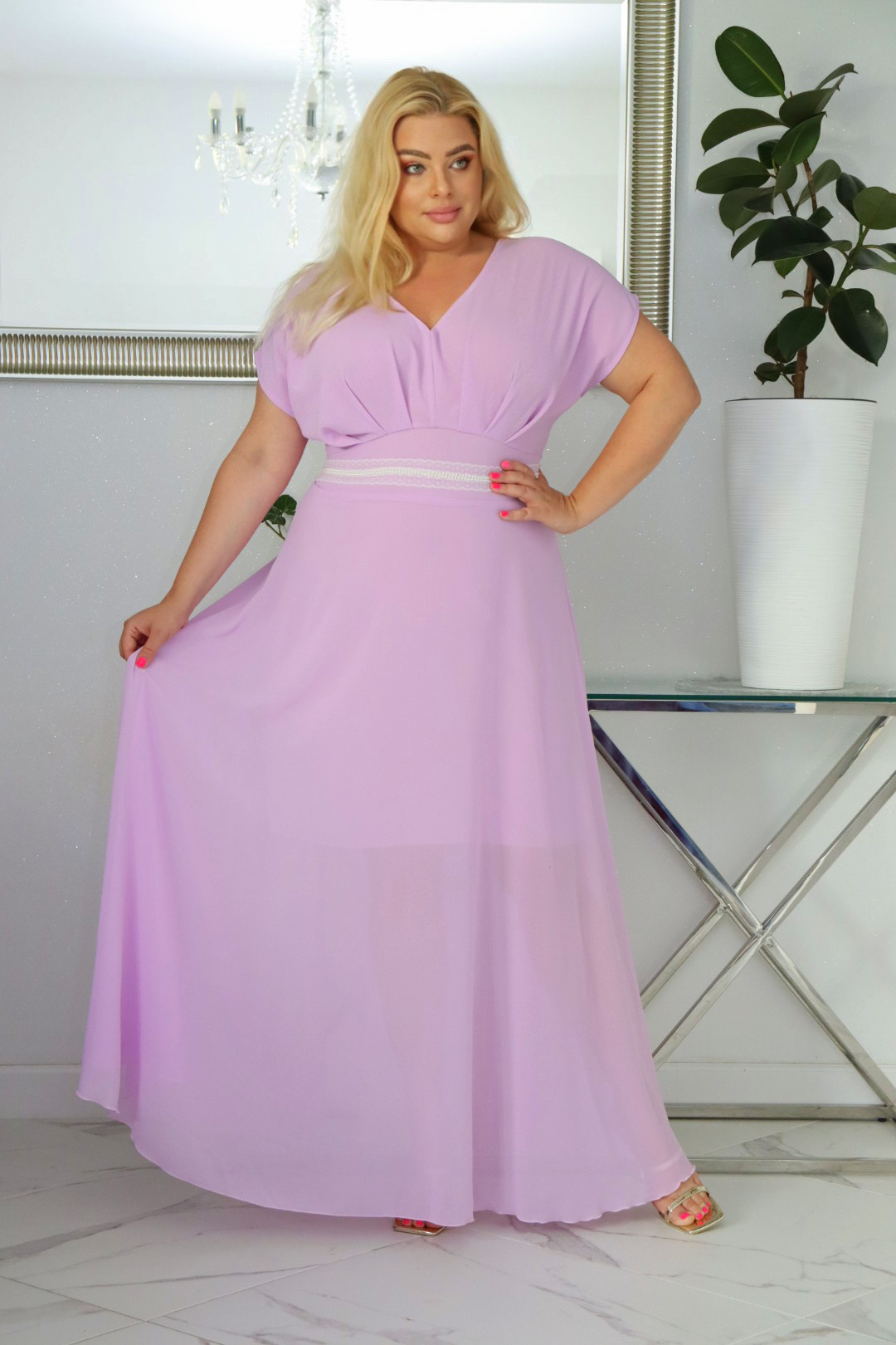 Absolutna IKONA STYLU. Długa MELISA z kryształowym akcentem w talii LILIOWA !