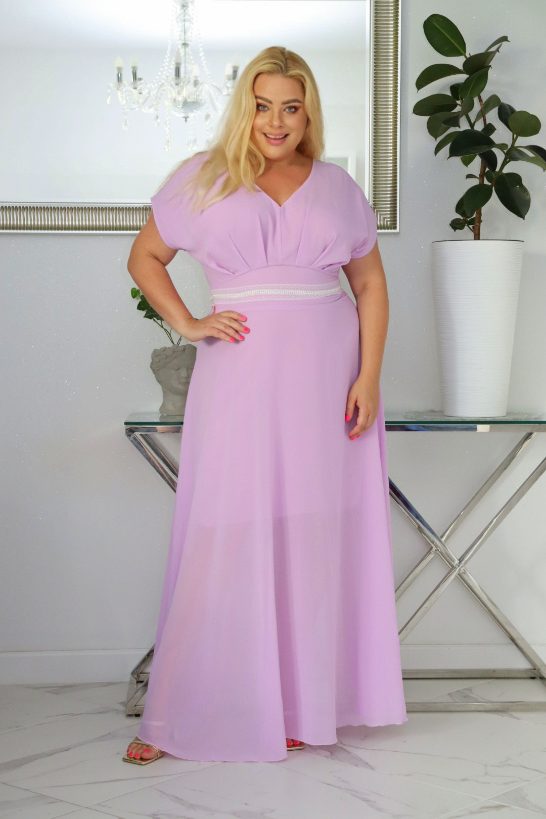 Absolutna IKONA STYLU. Długa MELISA z kryształowym akcentem w talii LILIOWA ! - obrazek 3