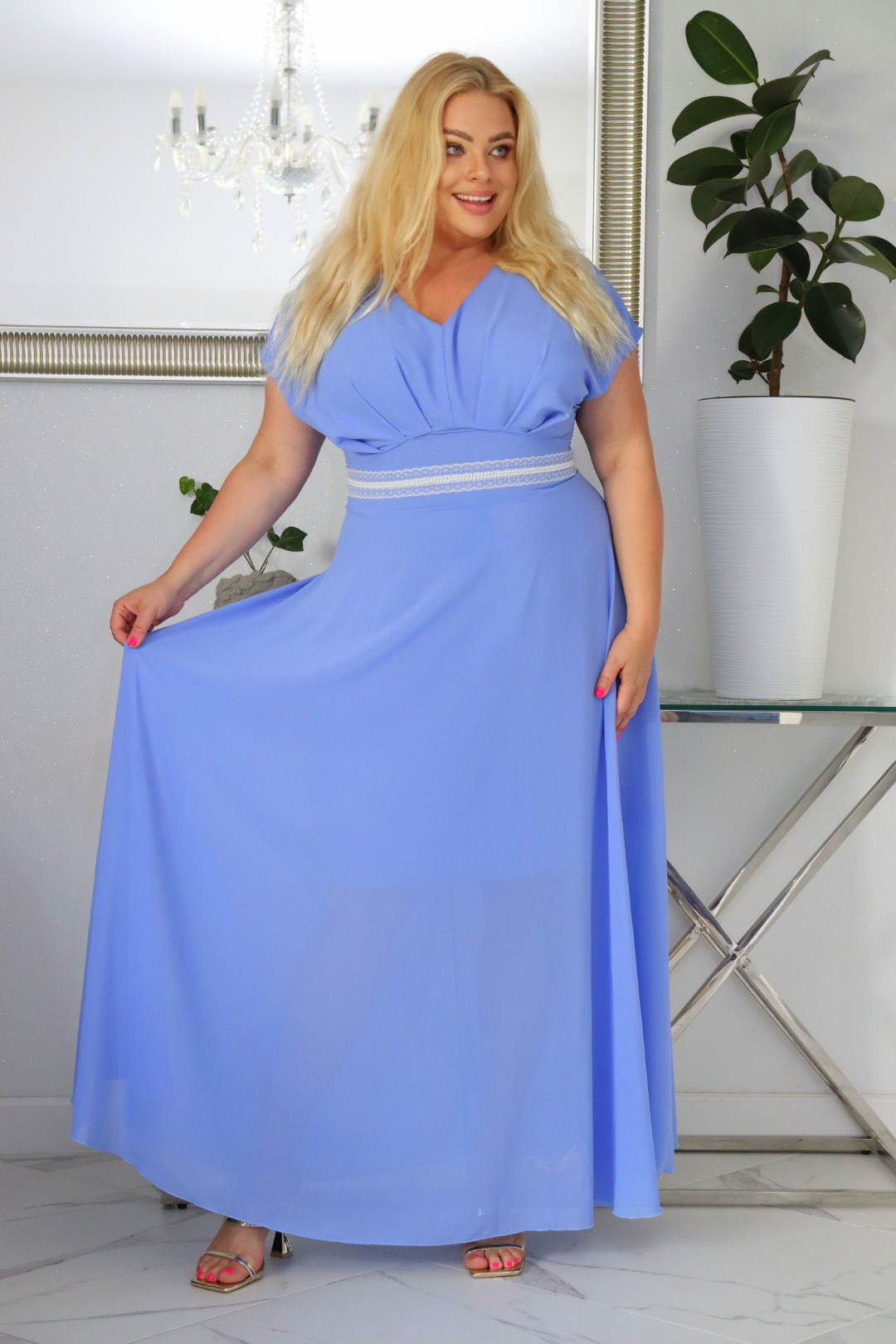 Absolutna IKONA STYLU. Długa MELISA z kryształowym akcentem w talii BŁĘKIT ! - obrazek 4