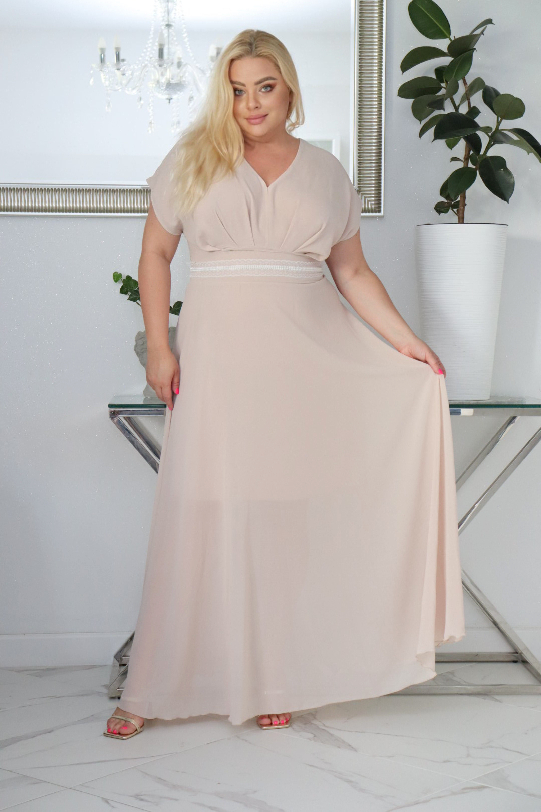 Absolutna IKONA STYLU. Długa MELISA z kryształowym akcentem w talii NUDE ! - obrazek 3