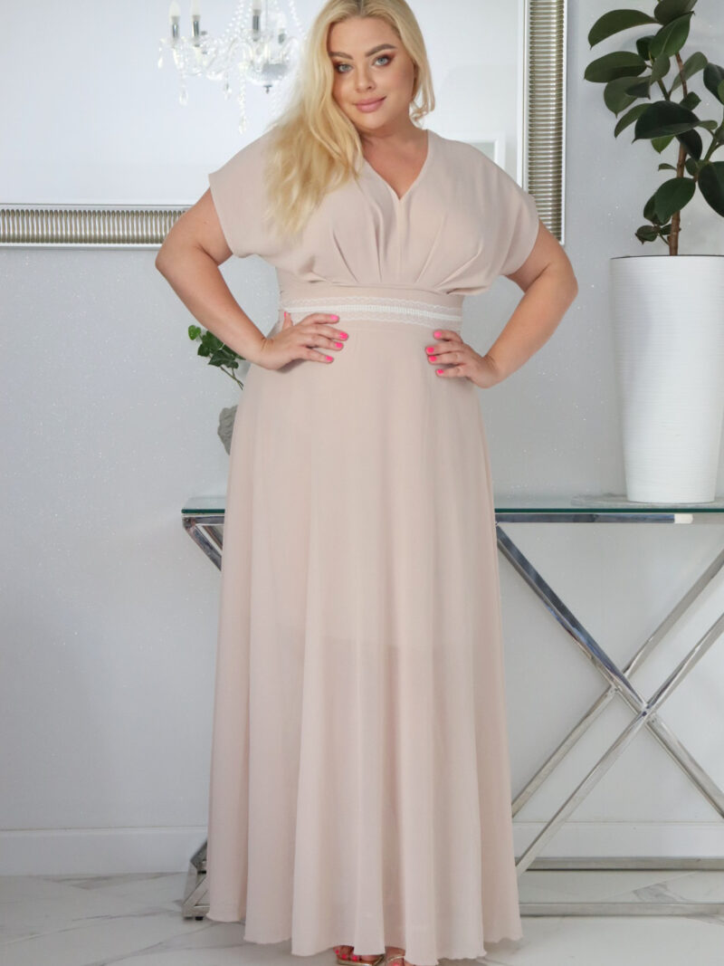 Absolutna IKONA STYLU. Długa MELISA z kryształowym akcentem w talii  NUDE !