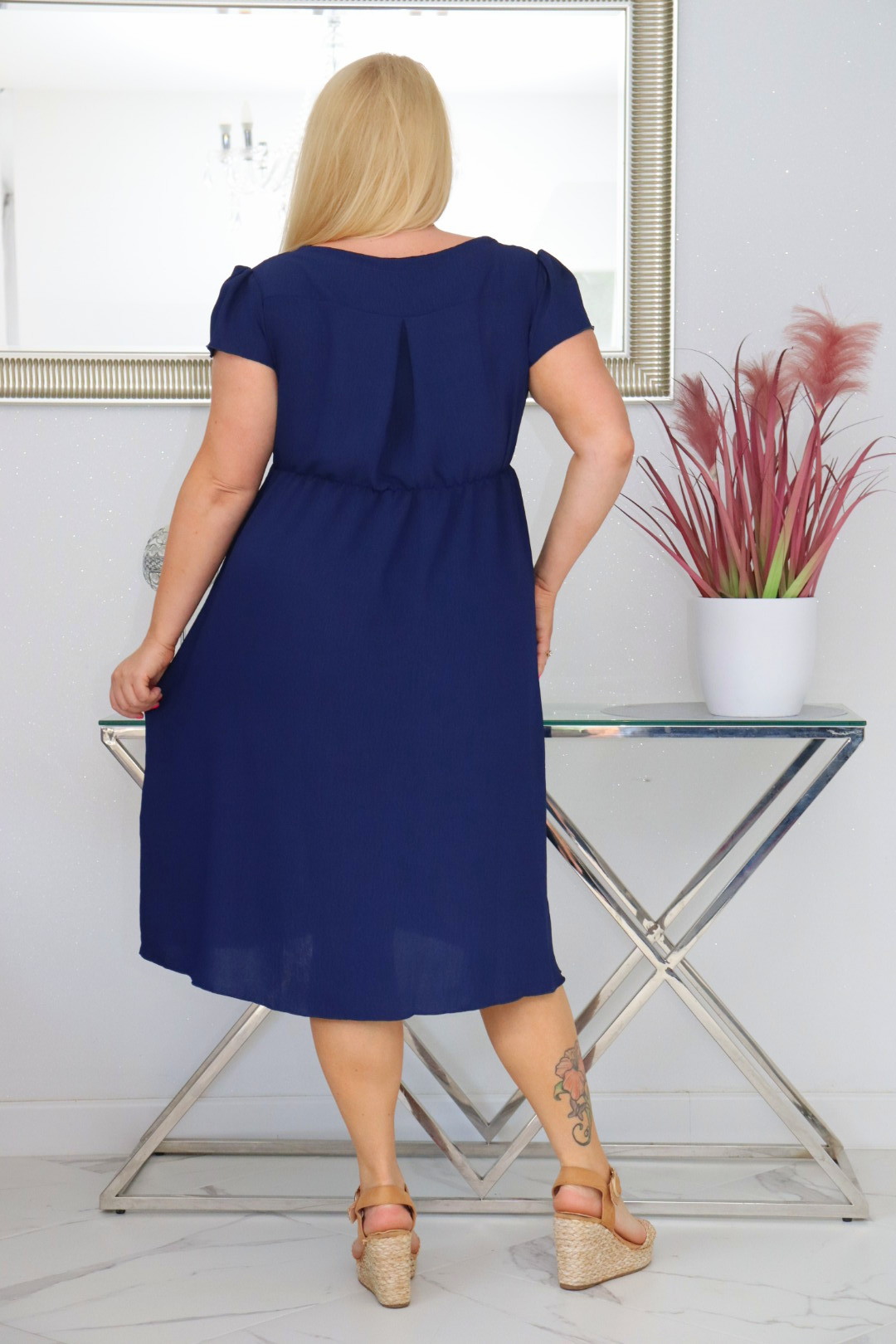 Sukienka PEGGY trapezowa 100% wiskoza GRANATOWA NATURALNY SKŁAD - obrazek 6