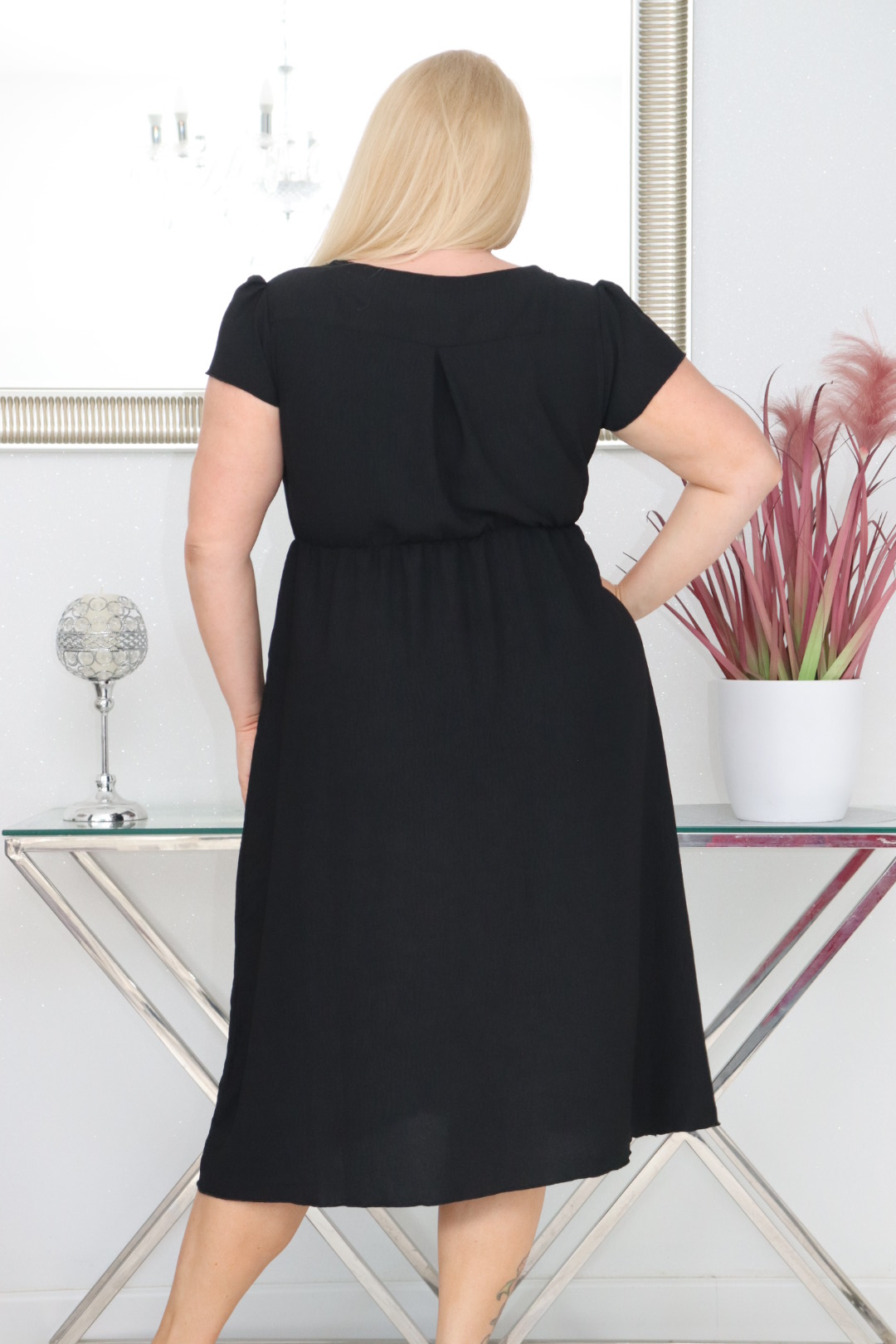 Sukienka PEGGY trapezowa 100% wiskoza CZARNA NATURALNY SKŁAD - obrazek 5