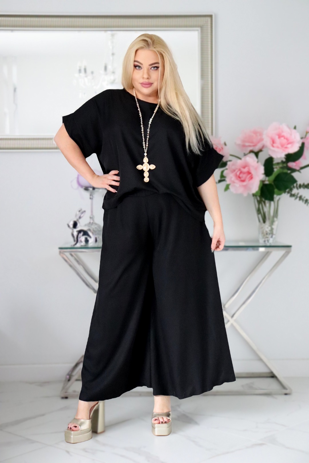 Komplet zestaw bluzka ze spodniami 100% naturalny skład czarny - obrazek 3