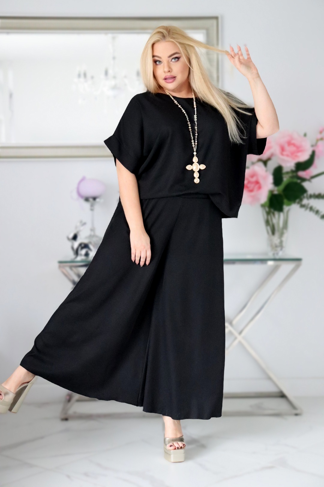 Komplet zestaw bluzka ze spodniami 100% naturalny skład czarny - obrazek 4