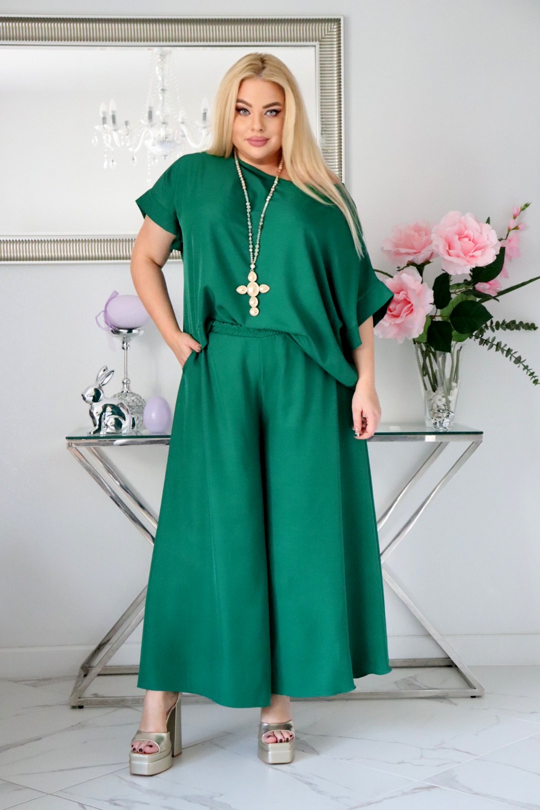 Komplet zestaw bluzka ze spodniami 100% naturalny skład zielony