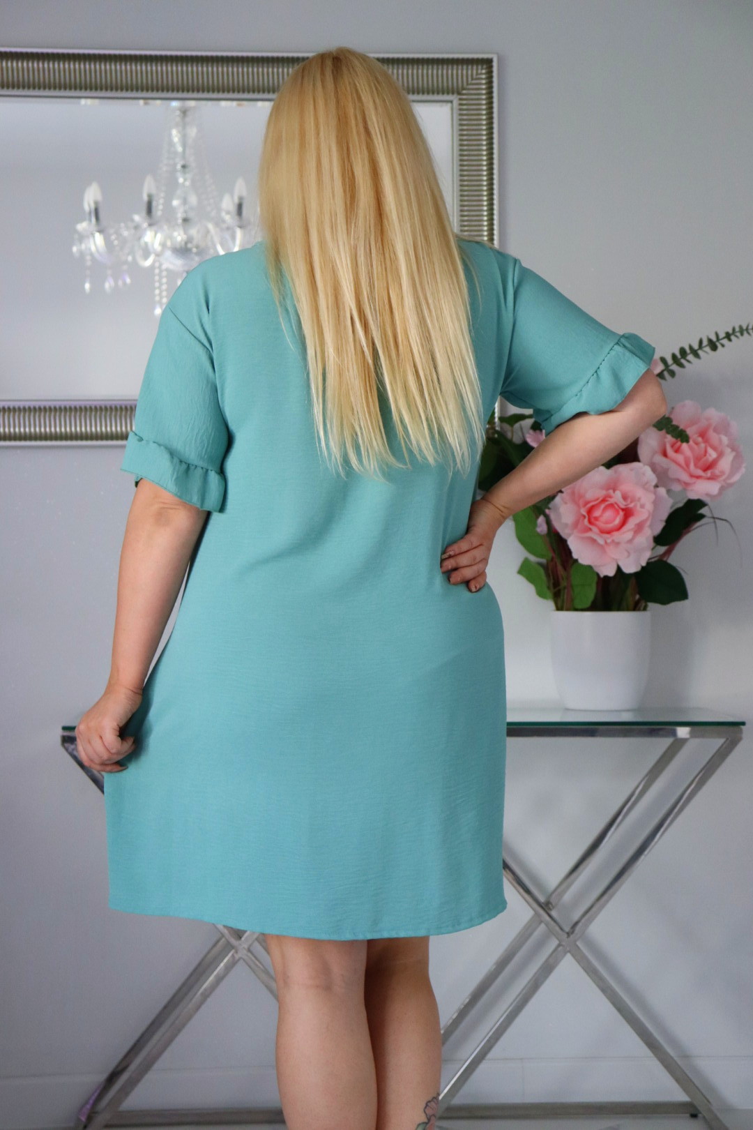 Sukienka Florensja 100% wiskoza NATURALNY SKŁAD z kwiatem miętowa - obrazek 6