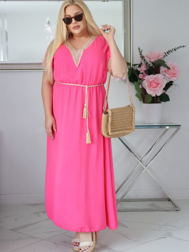 Sukienka Brenda 100% wiskoza NATURALNY SKŁAD z ozdobnym koralowa