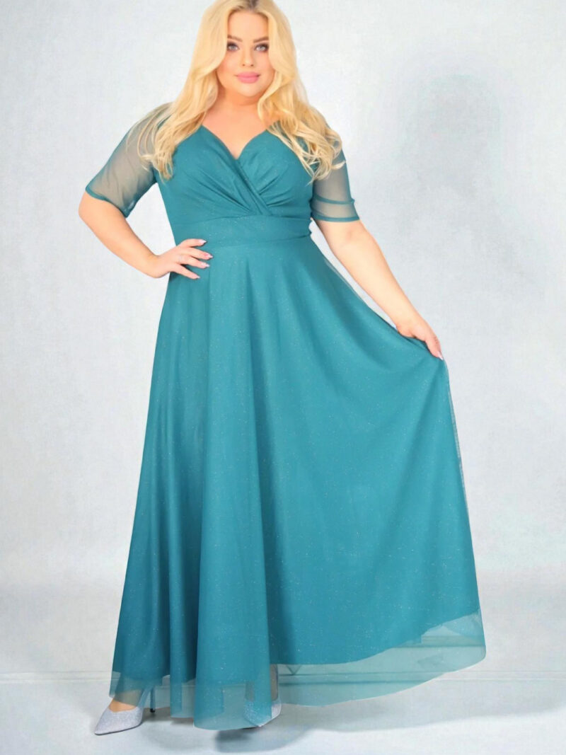 Sukienka z brokatowym tiulem kopertowy dekolt butelka. A020.