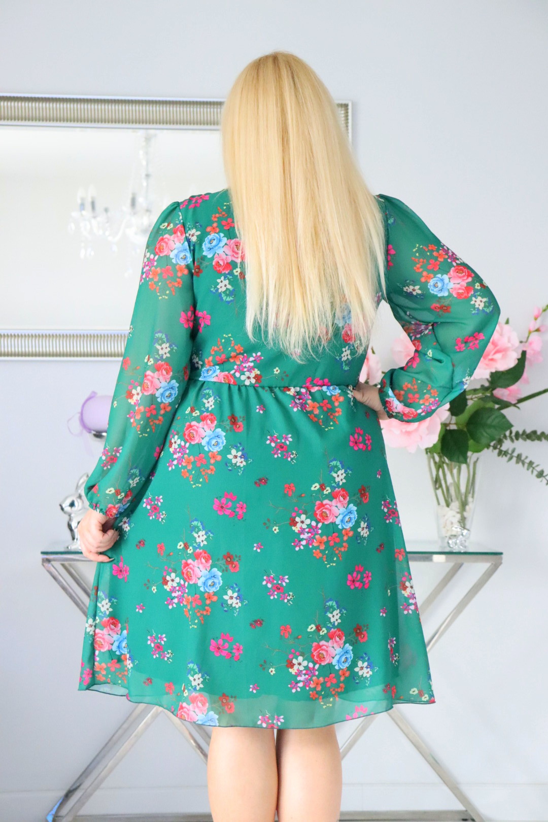 Sukienka FERVENA trapezowa żorżeta szyfon w kwiaty wzór numer 6 - obrazek 6