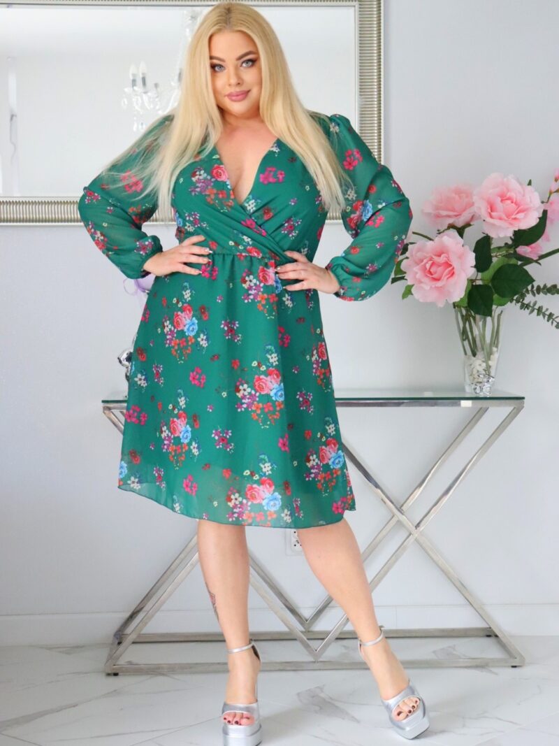 Sukienka FERVENA trapezowa żorżeta szyfon w kwiaty wzór numer 6