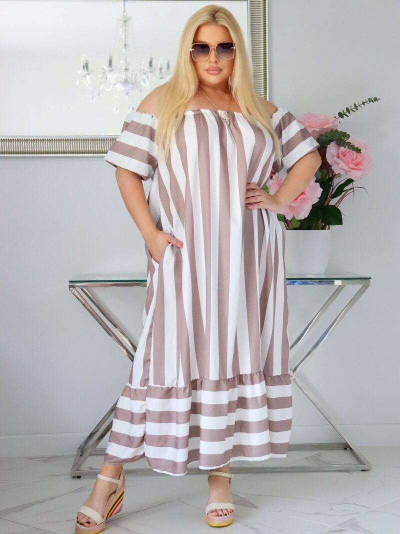 Sukienka 100% BAWEŁNA w pasy nude HISZPANKA rozmiar UNI od 42 do 50