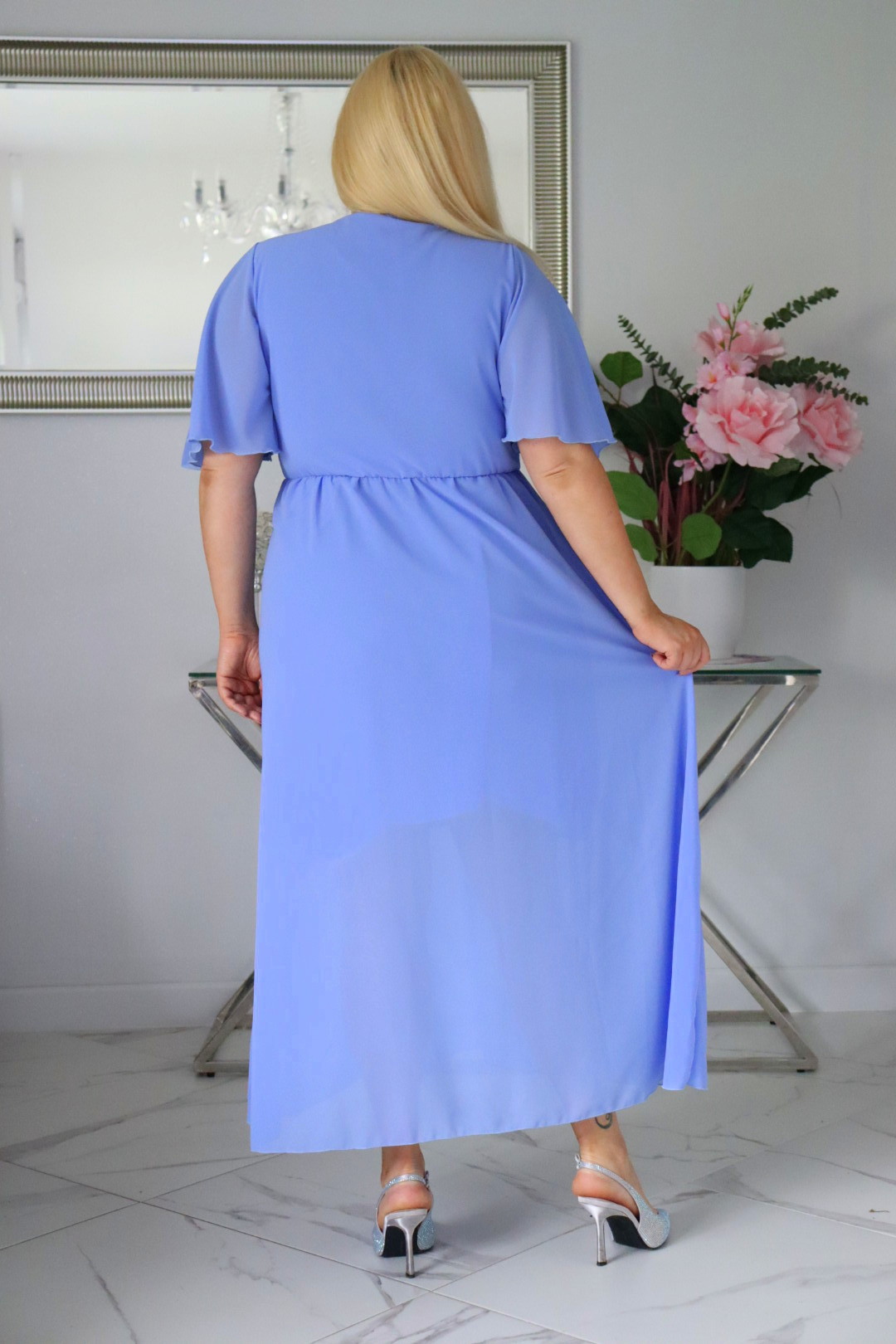 Sukienka MAXI trapezowa Ariel z szyfonu żorżeta błękitna - obrazek 6