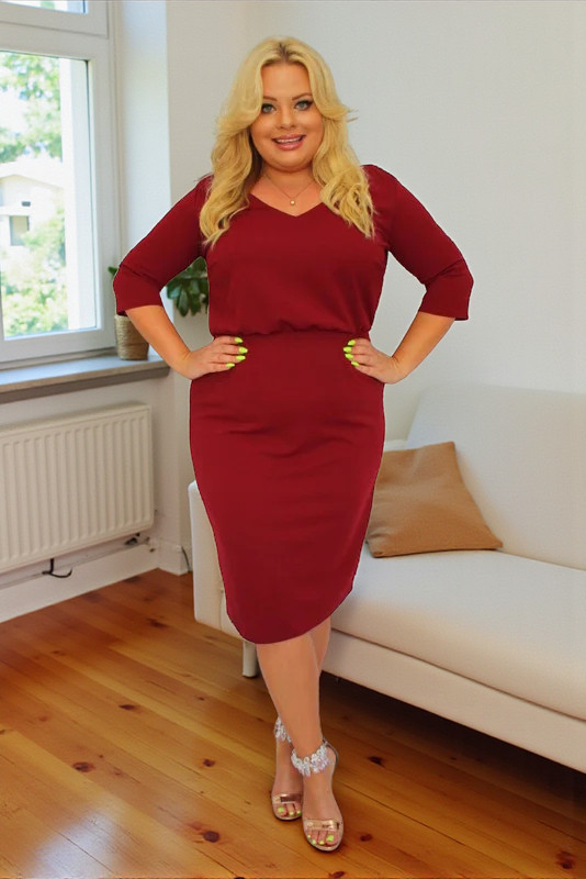 Sukienka Jolanda dzianinowa z marszczoną gumą bordo - obrazek 4