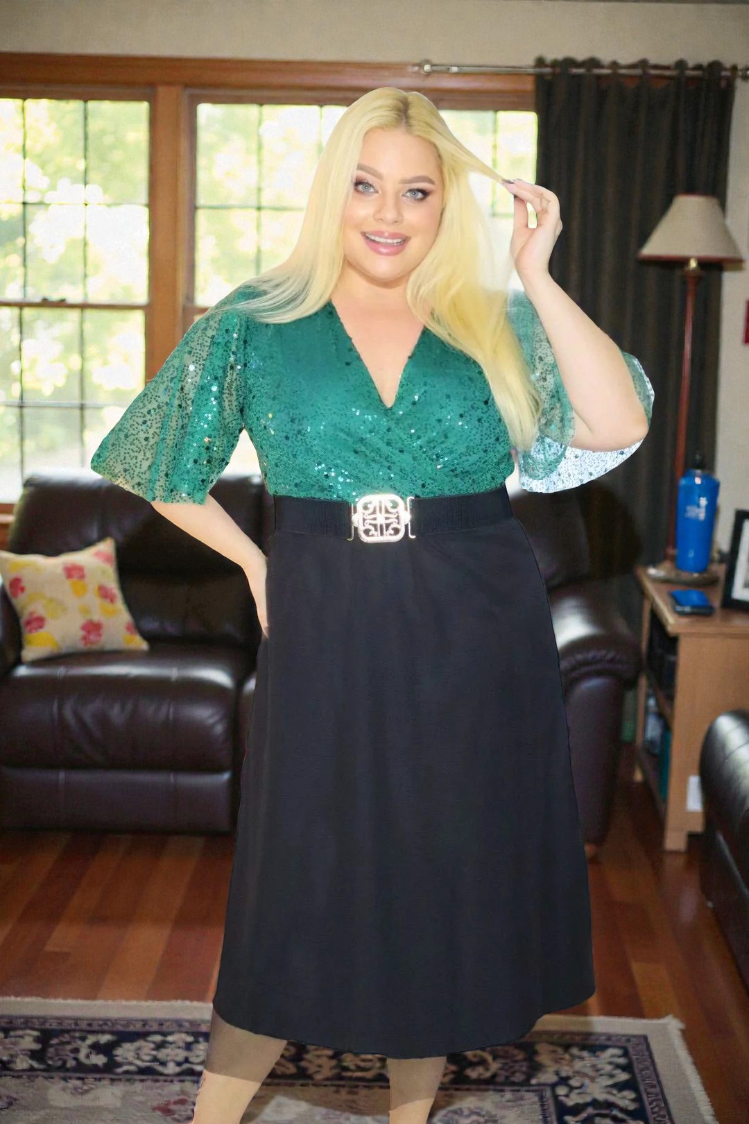 SUKIENKA z cekinową górą zielona KOD S1001