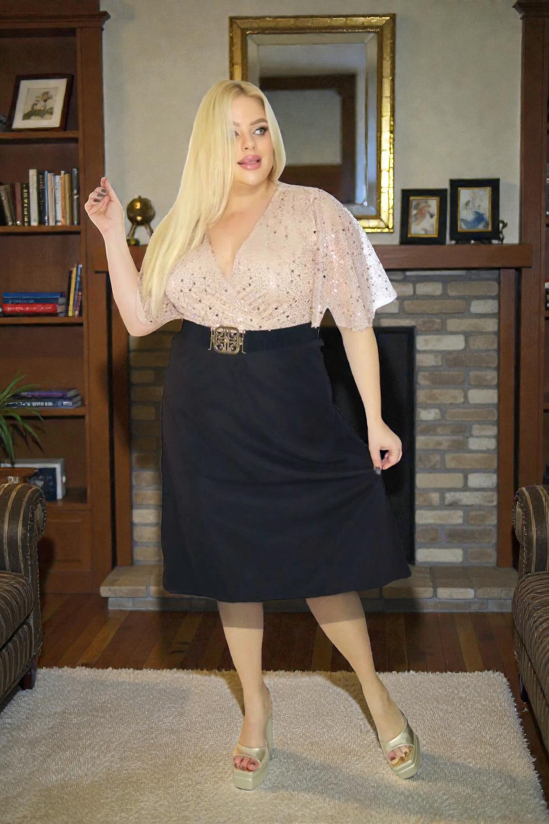 SUKIENKA z cekinową górą złota KOD S1001